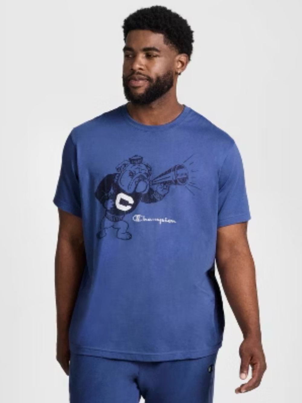 Champion Men's Blue Graphic Crew Tee with Mascot Print